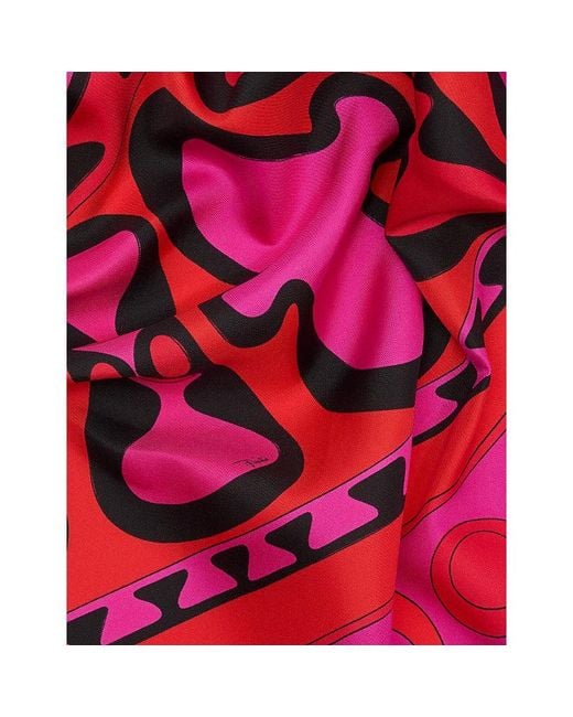 Emilio Pucci Red Printed Square Silk Scarf