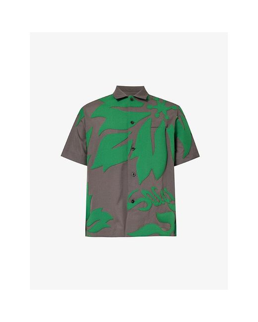 Sacai Green Short-sleeve Welt-pocket Boxy-fit Woven Shirt for men