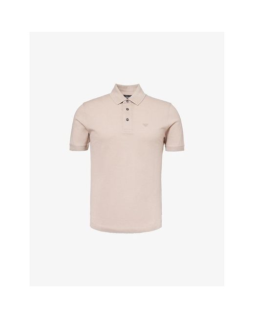 Emporio Armani Natural Brand-embroidered Cotton-piqué Polo Shirt for men