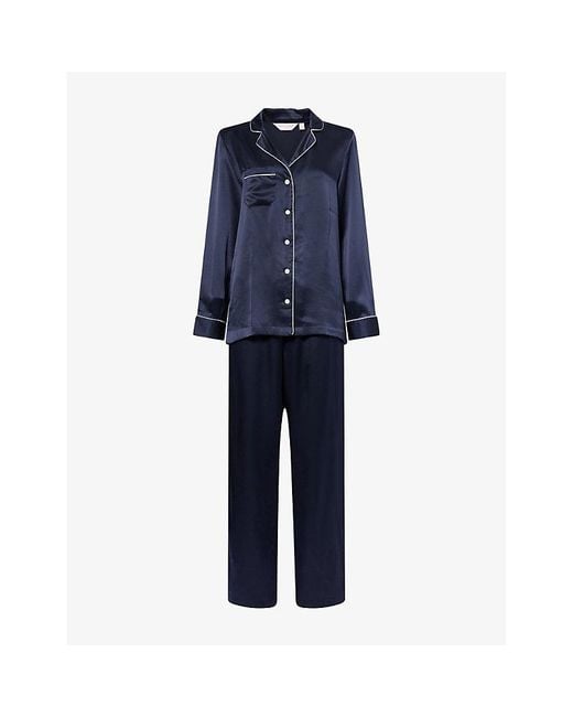 Derek Rose Blue Bailey Relaxed-Fit Silk Pyjama Set