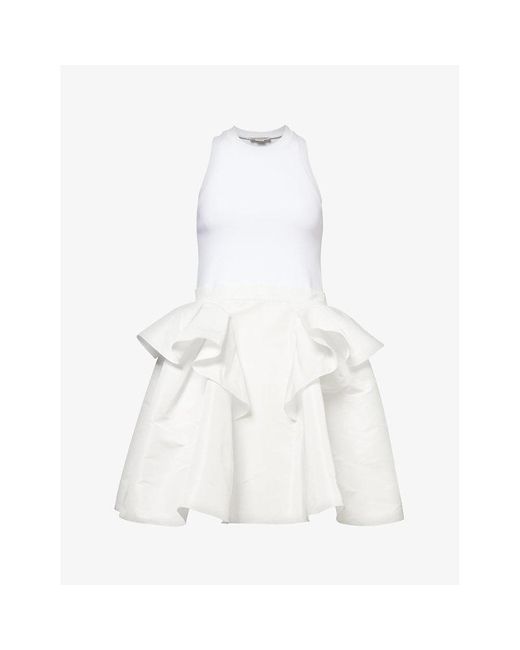 Alexander McQueen White Voluminous-skirt Stretch-cotton Mini Dress