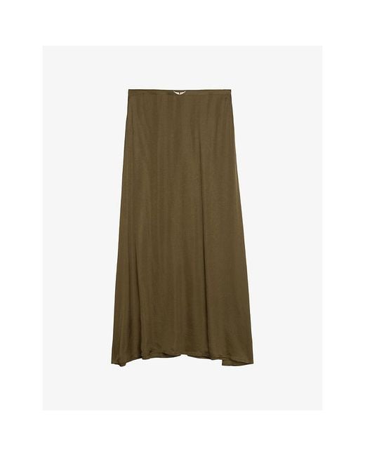 Zadig & Voltaire Green Jimeno Brand-Plaque Satin Maxi Skirt