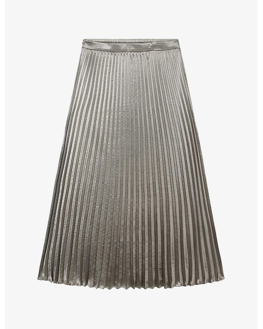 The White Company Gray Metallic Pleated Recycled Woven Midi Skirt
