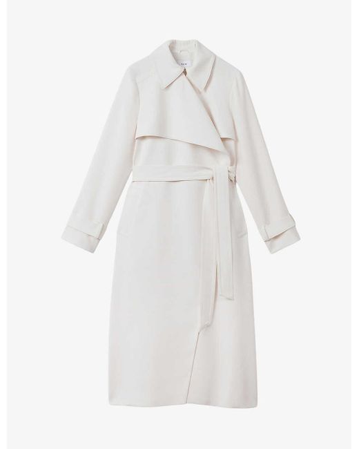 Reiss White Etta Self-tie Double-breasted Woven Trench