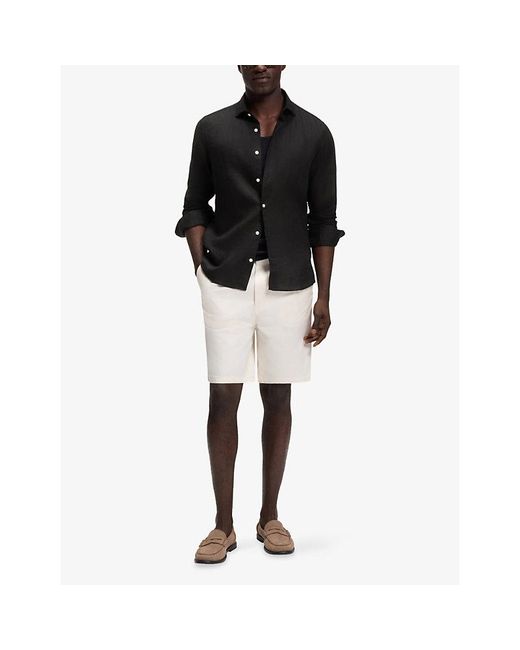 Boss Black Spread-Collar Regular-Fit Linen Shirt for men