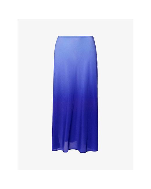 Rixo Blue Kelly Gradient-pattern Mid-rise Silk Midi Skirt