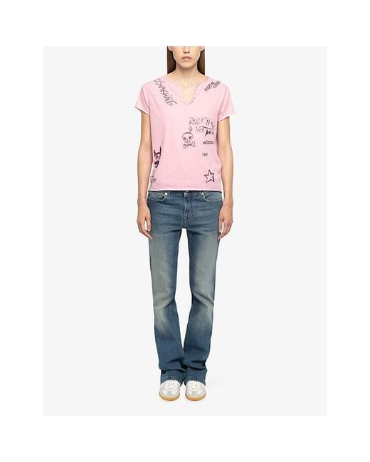 Zadig & Voltaire Pink Tunisien Graphic-Print Cotton T-Shirt