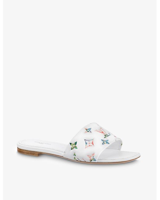 Louis Vuitton White Revival Monogram-embossed Leather Flat Mules