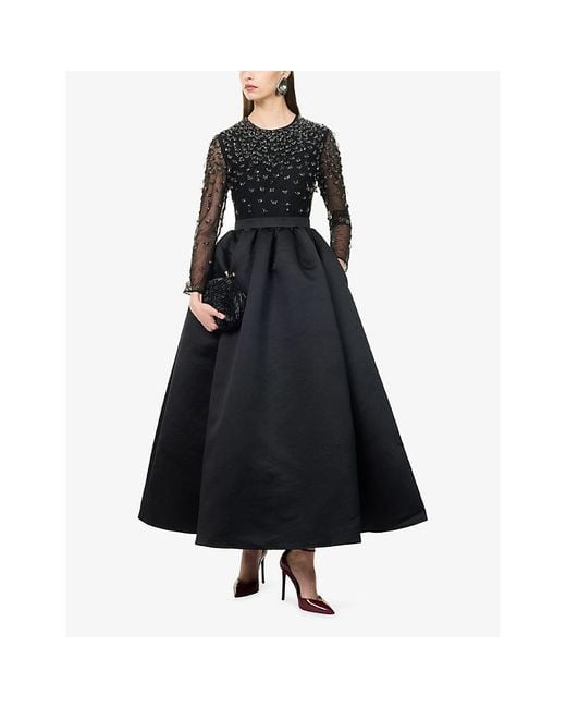 Huishan Zhang Black Eloise Bead-Embellished Satin Maxi Dress