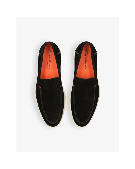 Santoni Black Detroit Contrast-Sole Suede Loafers for men