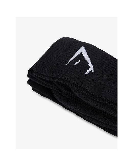 GYMSHARK Black Branded Pack Of Three Cotton-Blend Socks