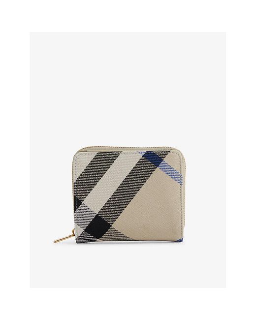 Burberry Gray Compact Check-print Woven-blend Wallet