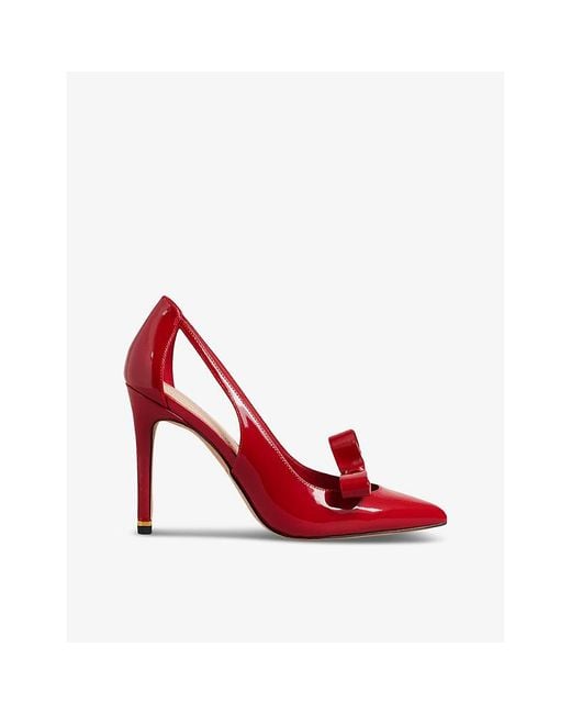Ted Baker Red Bow-embellished Cut-out Patent-leather Court Shoes