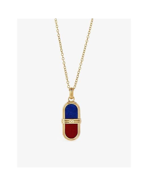Astley Clarke White X Laura Jackson Pendant 18Ct-Plated 925 Sterling- Lapis Lazuli & Jasper Necklace