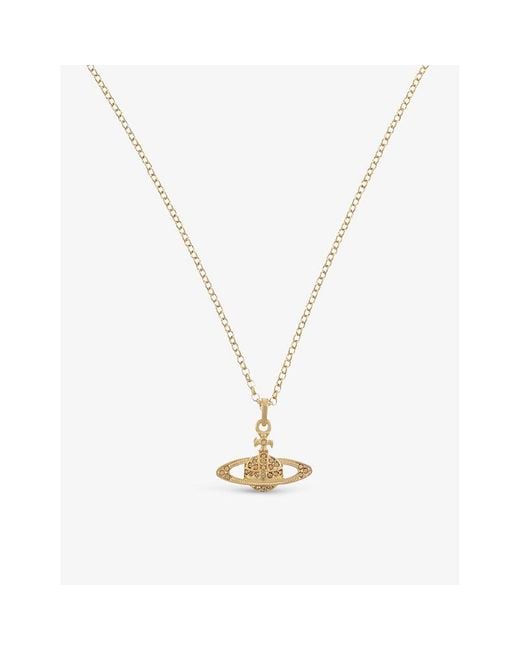 Vivienne Westwood Metallic Bas Relief Orb Mini Yellow Gold-toned Brass And Swarovski Crystal Necklace