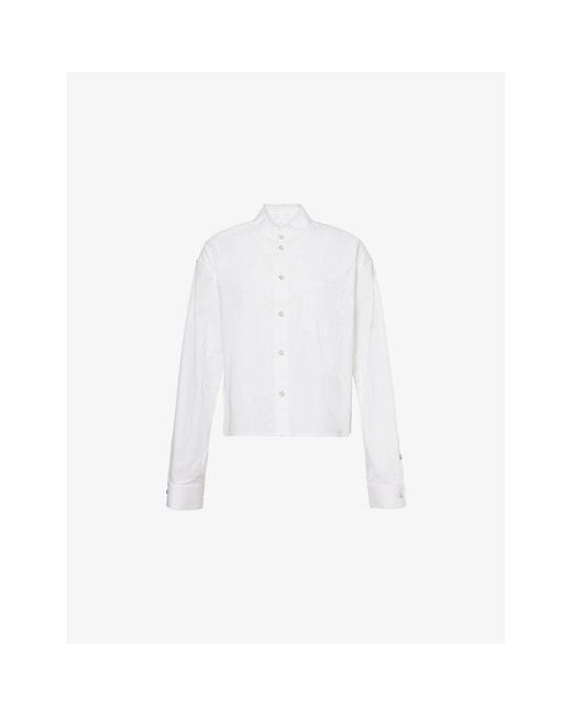 Helmut Lang White Crop Apex Round-Neck Cotton-Poplin Shirt