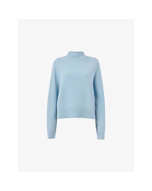 Whistles Blue Funnel-Neck Relaxed-Fit Wool Jumper