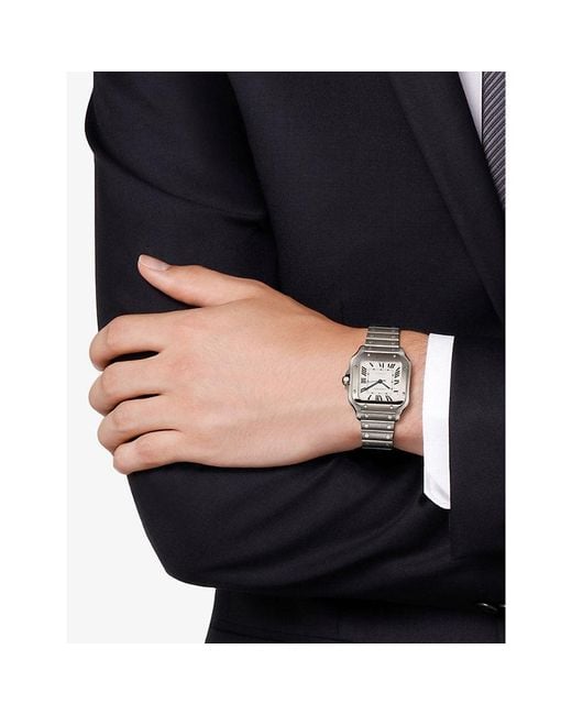 Cartier White Crwssa0029 Santos De Medium Stainless- And Leather Watch for men