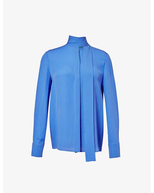 Valentino Garavani Blue High-neck Long-sleeve Silk Shirt