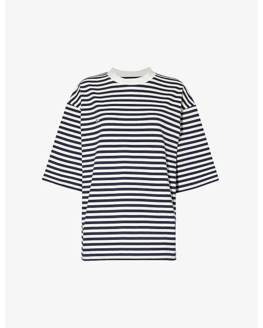PANGAIA White Stripe-pattern Brand-embroidered Recycled-cotton T-shirt
