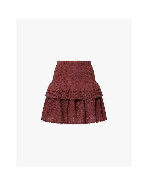 ME+EM Shirred Broderie Cotton Mini Skirt