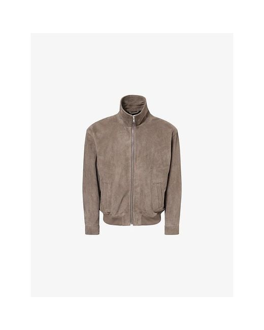 FRAME Brown Long-Sleeve Suede Bomber Jacket for men