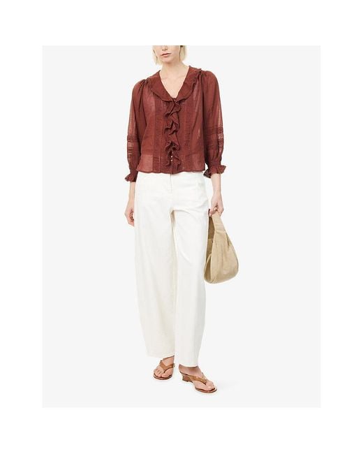 ME+EM Ruffled Embroidered Cotton Top