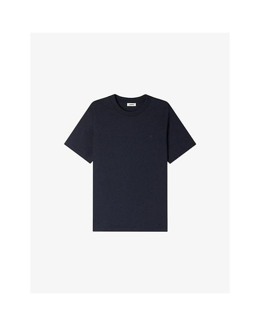 Sandro Blue Logo-Appliqué Regular-Fit Cotton-Jersey T-Shirt for men