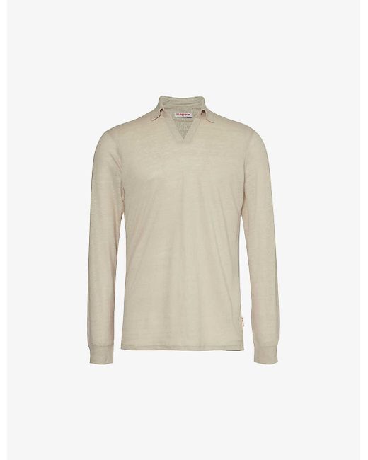Orlebar Brown White Felix Long-sleeved Linen Polo Shirt for men