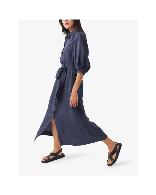The White Company Blue Utility Belted Linen Maxi Shirt Dress