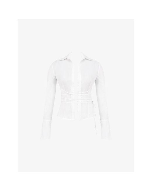 House Of Cb White Moren Tie-Front Cotton Shirt L