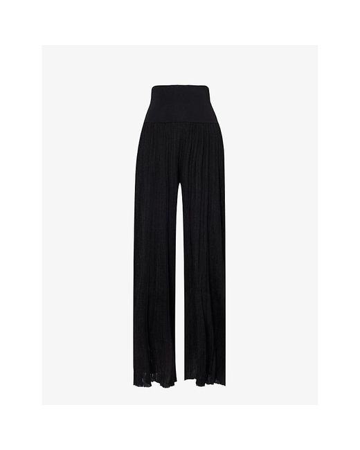 Alaïa Black Pleated Wide-leg Knitted Trousers