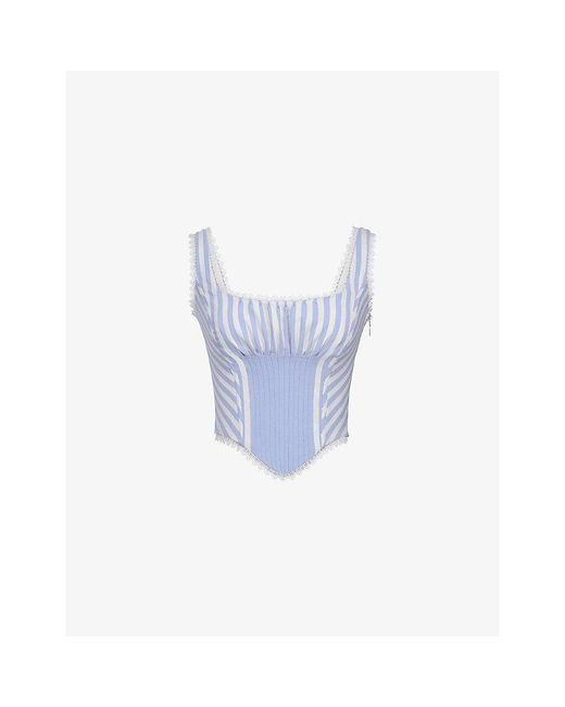 House Of Cb Blue Petra Striped-Pin Tuck Stretch-Woven Corset Top