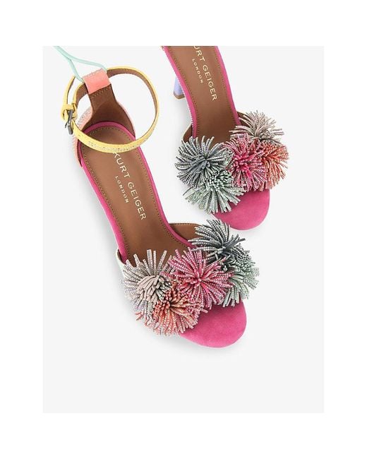Kurt Geiger Pink Pom-Pom Ankle-Tie Heeled Suede Sandals