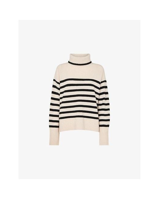 Whistles White Striped Roll-Neck Wool Jumper