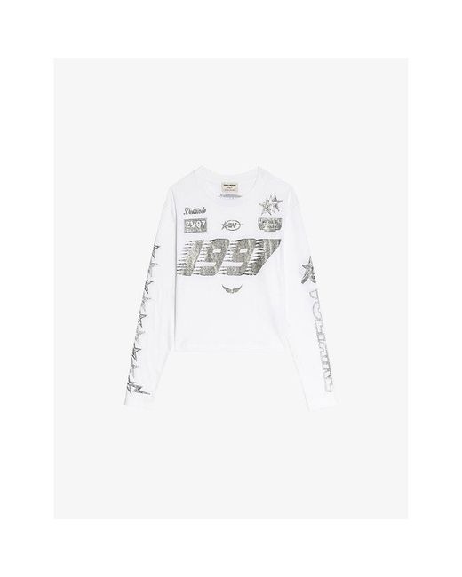 Zadig & Voltaire White Io Rhinestone-Embellished Cotton T-Shirt