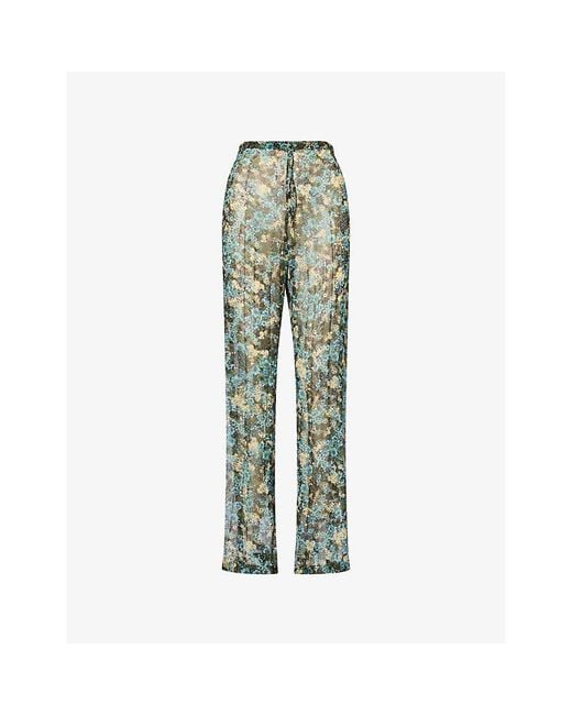 Dries Van Noten Green Pachas Floral-Print Pleated Woven Trousers