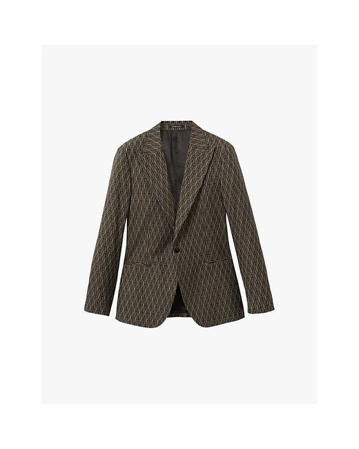 Reiss Gray Delt Peak-Lapel Monogram-Jacquard Woven Blazer for men