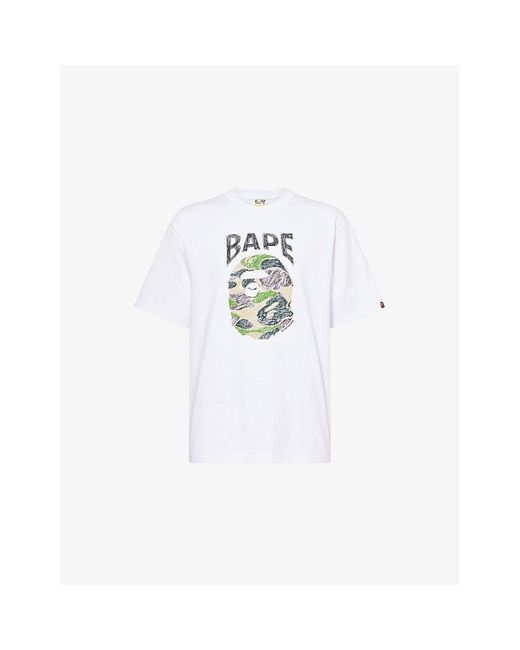 A Bathing Ape Men's White Camo Handdrawn Ape Graphic-Print Cotton
