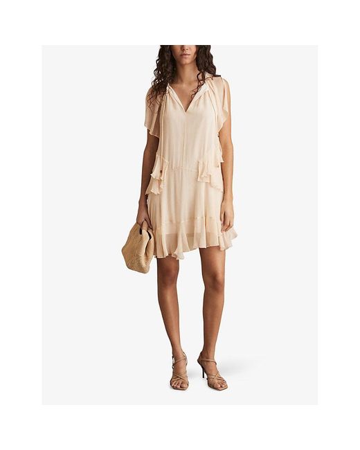 【海外限定】REISSワンピース☆Lexie Ruffle-Trim Woven Mini Dr Reiss Ruffle Mini Dress in Pink - REISS