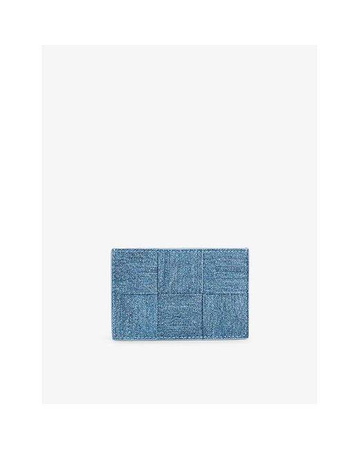 Bottega Veneta Blue Intrecciato-woven Denim-print Leather Card Holder for men