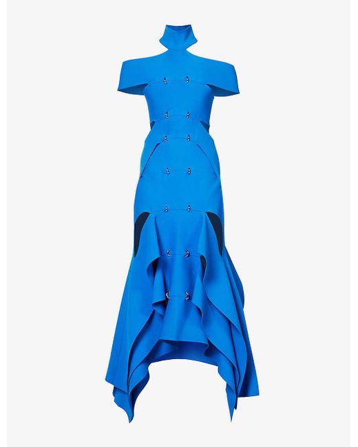Alexander McQueen Blue Spine Cut-out Stretch-crepe Midi Dress
