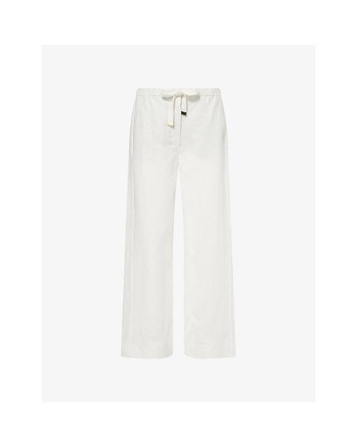 Max Mara White Drawstring Wide-Leg Linen Trousers