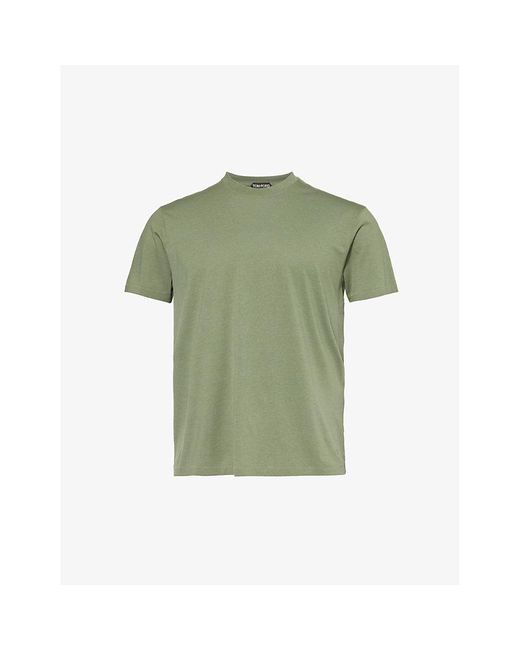Tom Ford Green Crewneck Ribbed-trim Cotton-blend Jersey T-shirt for men