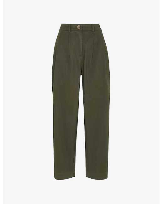 Whistles Green Bethany Pleated Barrel-leg Mid-rise Cotton Trousers