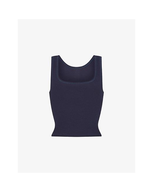 Skims Blue Ribbed Scoop-Neck Cotton-Jersey Tank Top