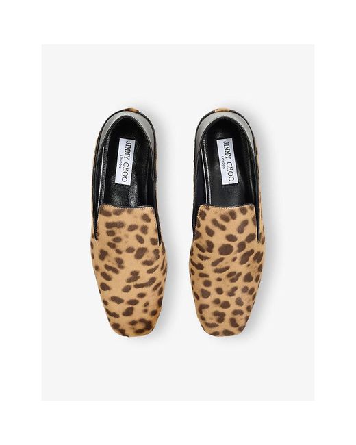Jimmy Choo Natural Eliot Leopard Leather Loafer Slippers