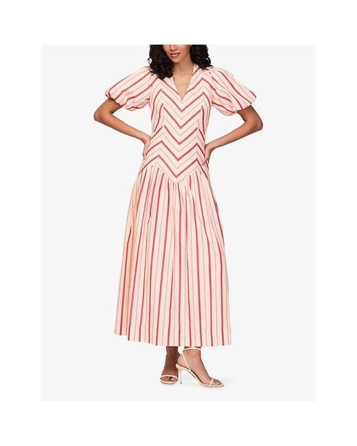 Ro&zo Pink Willow Stripe-Print Cotton Midi Dress