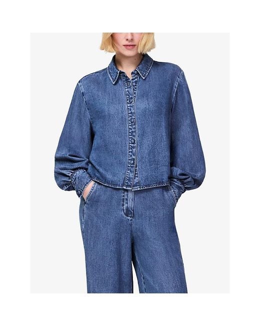 Ro&zo Blue Cropped Long-Sleeve Denim Shirt
