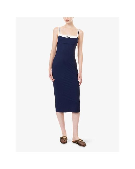 Miu Miu Blue Logo-Patch Layered Jersey Midi Dress